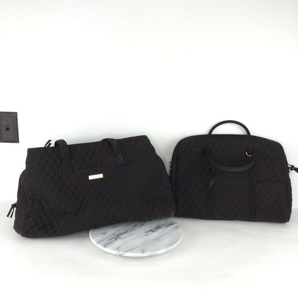 VERA BRADLEY Quilted Espresso XL Tote Weekender Carry On Bag & Laptop Briefcase - Picture 1 of 12